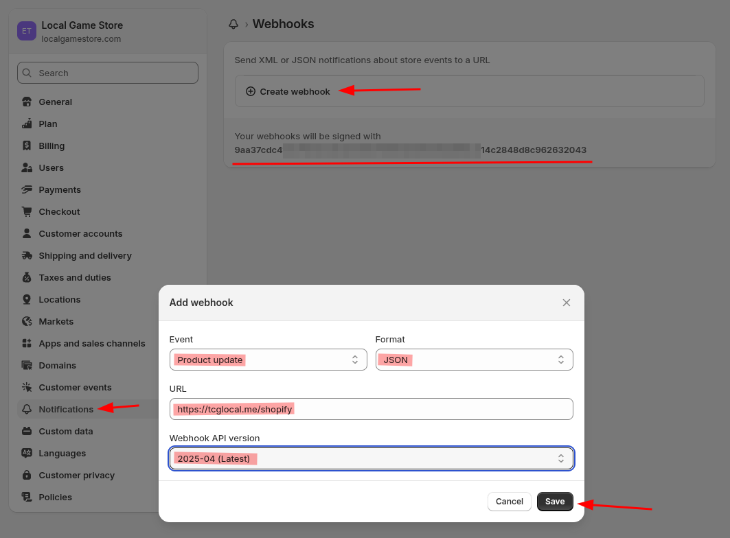 Shopify Webhook Setup